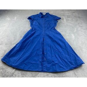 Boden Blue Button Down Shirt Dress US 6R Fit & Flare Short Sleeve Career